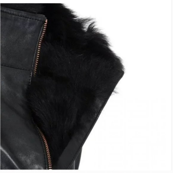 Ted Baker Tirely Furrly Detachable Sleeve Black Leather Jacket vest size 1 nwot - Picture 10 of 15